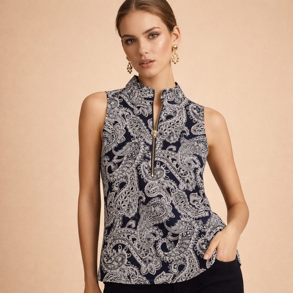 Michael Kors Navy and White Paisley Blouse